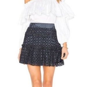 ALEXIS eyelet Mini Skirt Flare Polka Dot Blue/pink Antonia ruffle layers skater
